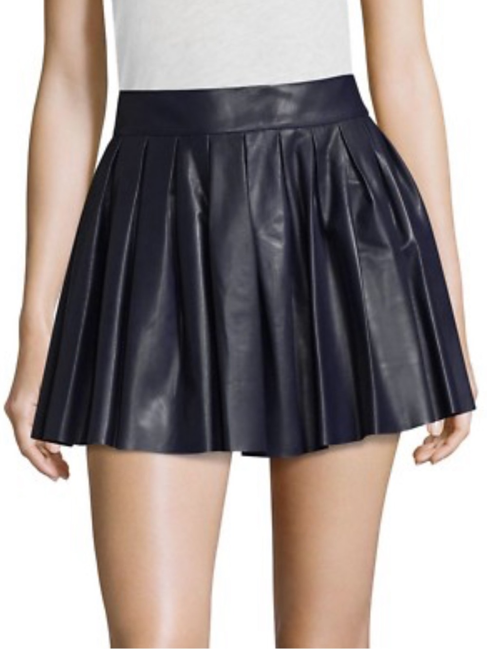 Alice + Olivia Black Pleated Faux-Leather Mini Skirt
